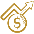 graph arrow on top of earth with a dollar sign on it icon